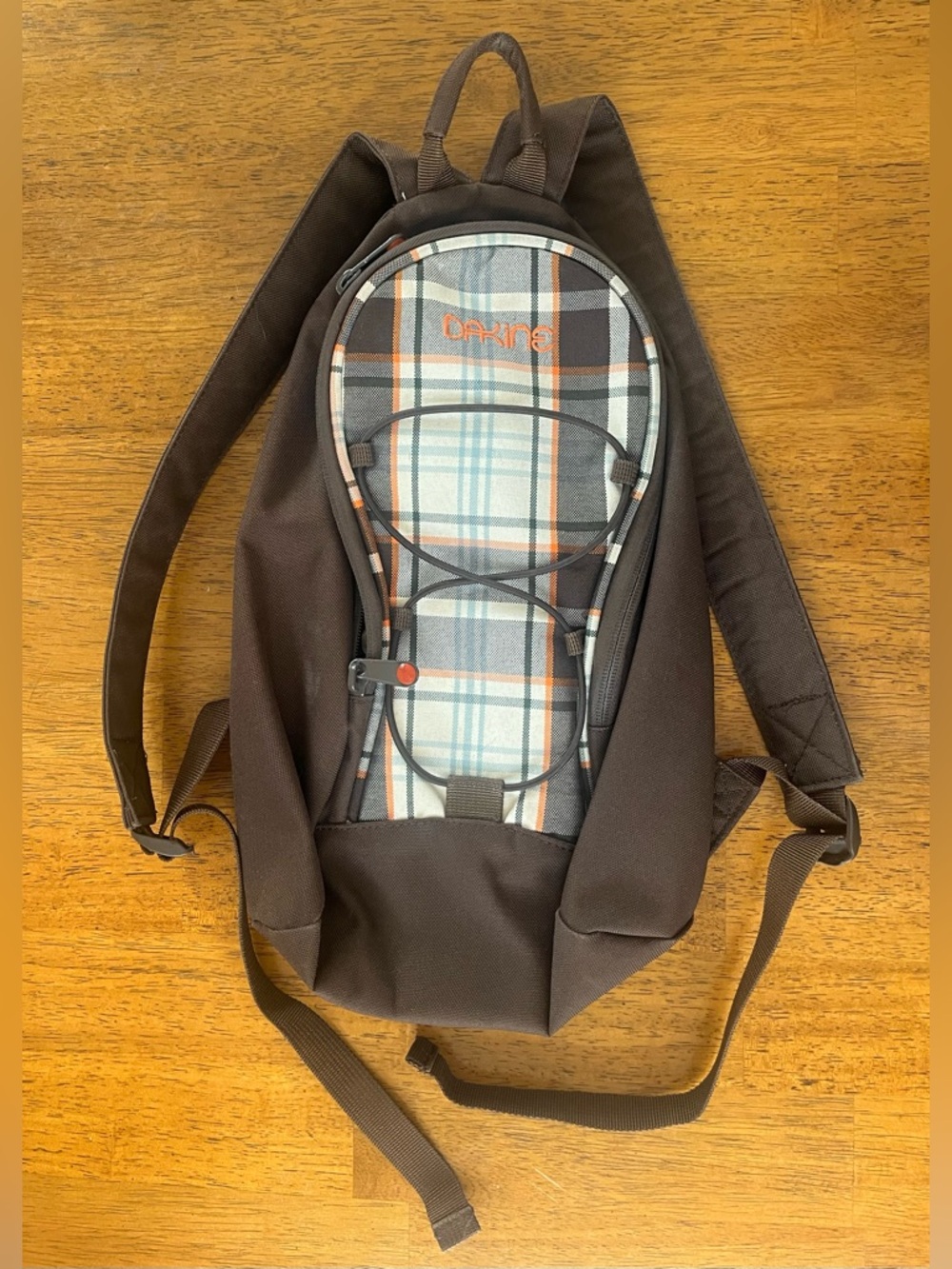 Dakine Brown Plaid Compact Backpack with Orange Logo